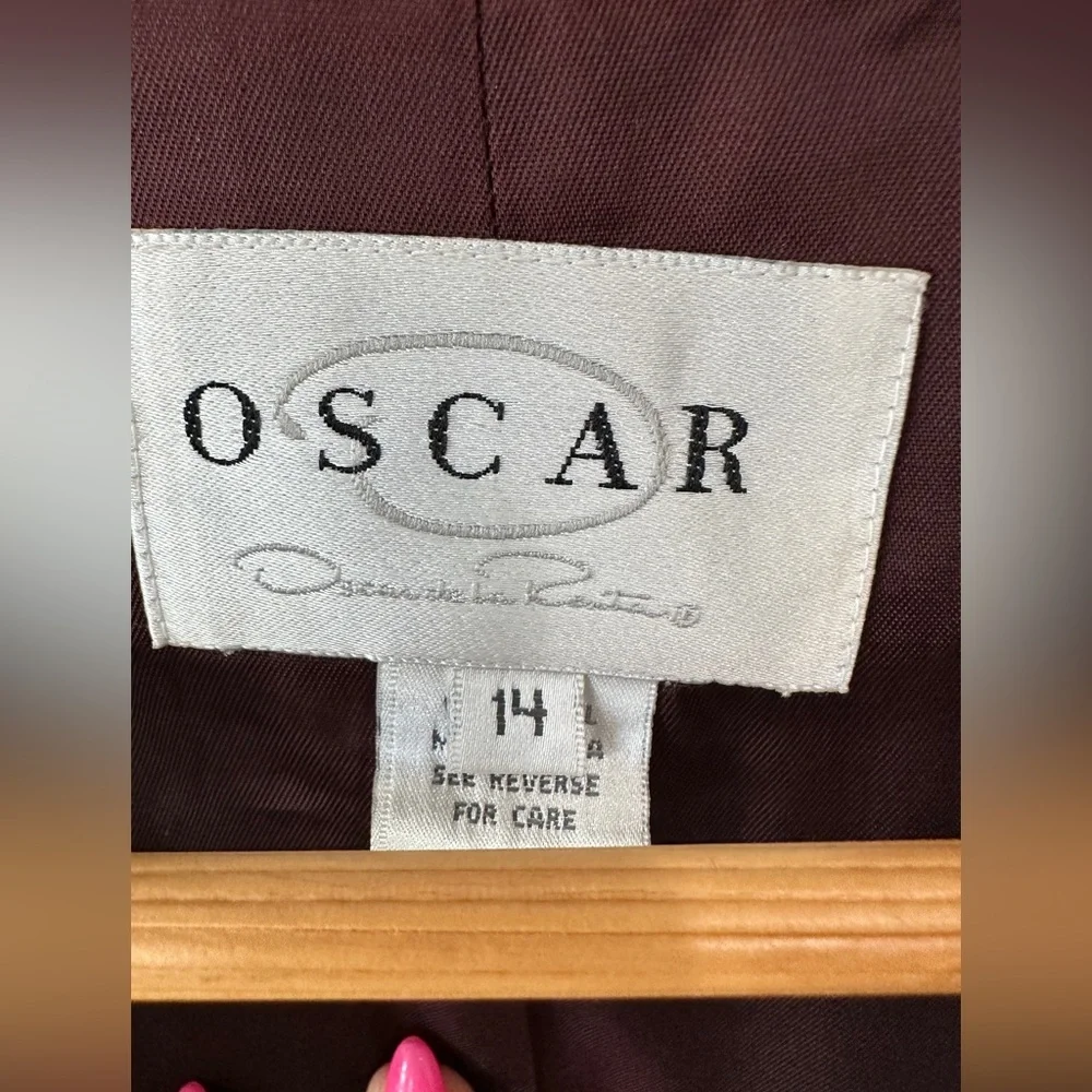 Vintage Brown Wool & Leather Contrast Blazer Jacket By Oscar De La Renta Size 14 - Picture 11 of 14